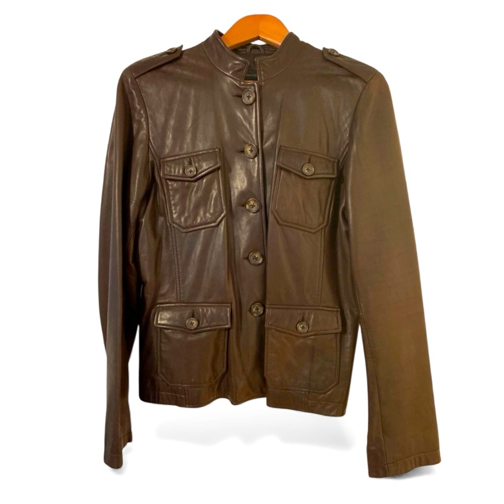 Vintage Banana Republic Authentic Leather Jacket -Mint! Fitted Dark Brown Sz 2 - Picture 9 of 13